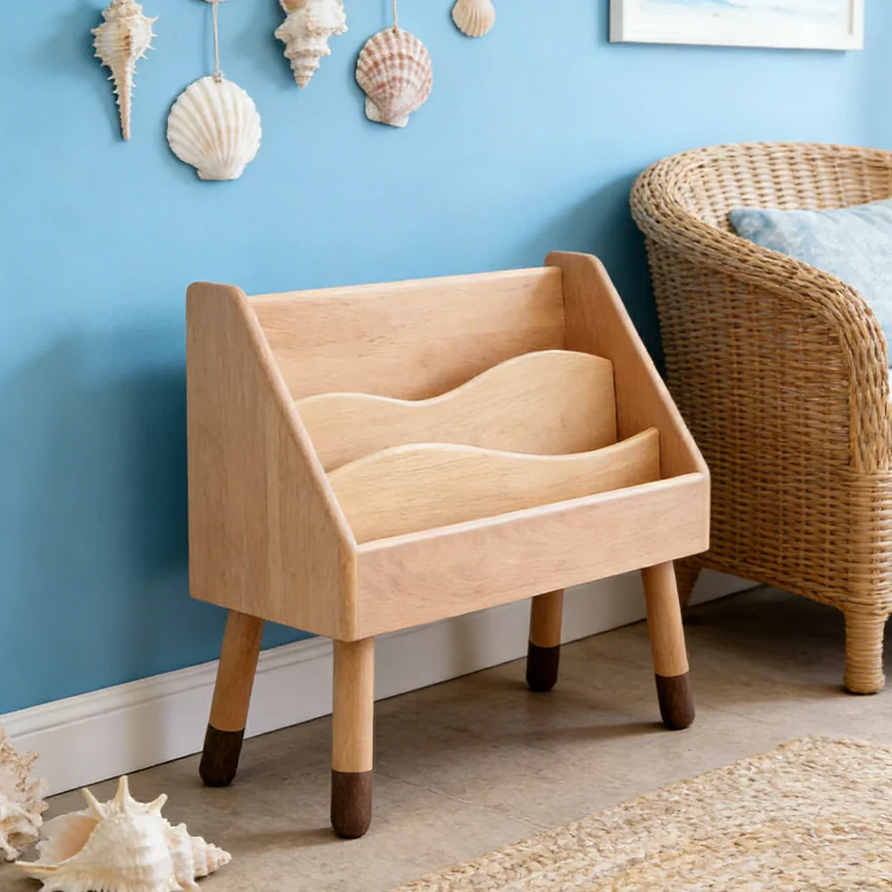 LIVARA Kids Wooden Bookshelf - Hidden Rear Storage, Rounded Edge Design, Solid Timber with North American Black Walnut Legs - Image 4