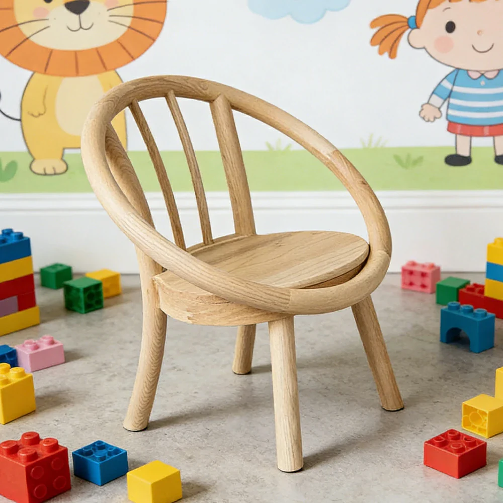 LIVARA Kids Wooden Chair, Ergonomic Back Support, Solid Wood Construction, Rounded Edges with Natural Wood Wax Oil Finish - Wood - Image 4