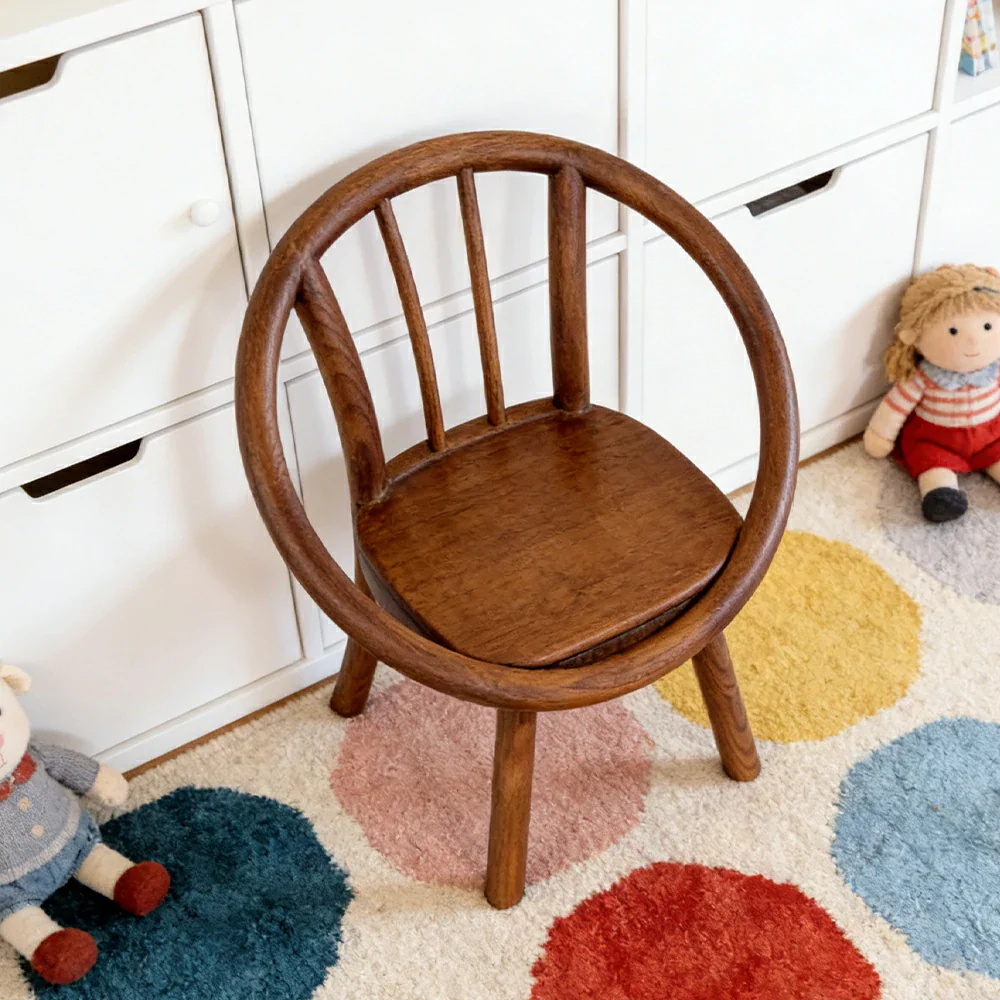 LIVARA Kids Wooden Chair, Ergonomic Back Support, Solid Wood Construction, Rounded Edges with Natural Wood Wax Oil Finish - Walnut - Image 4
