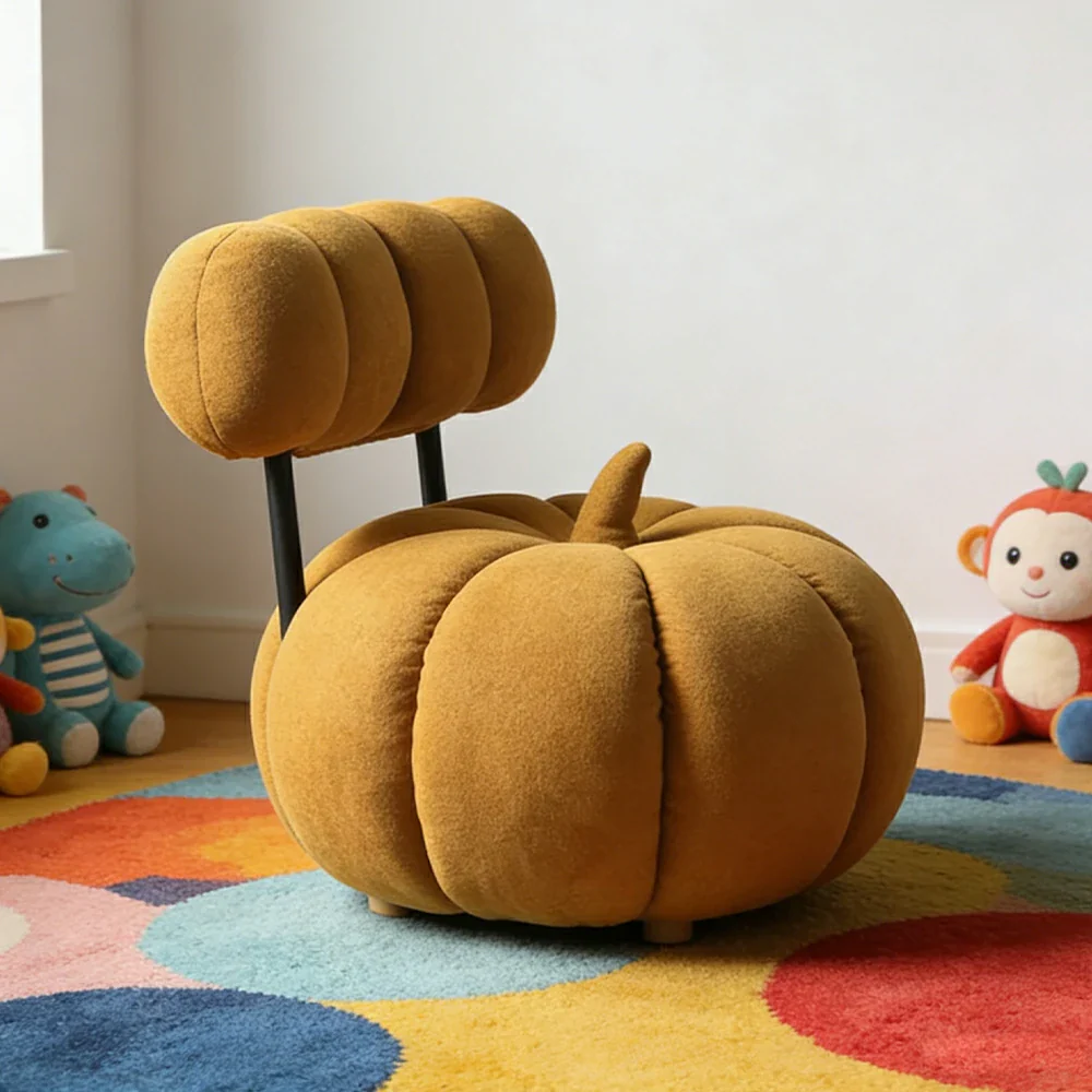 LIVARA Kids Pumpkin Stool, Soft Cushioned Seat, Velvet Fabric with Iron Frame, Playful Rounded Design for Indoor Use - Image 4