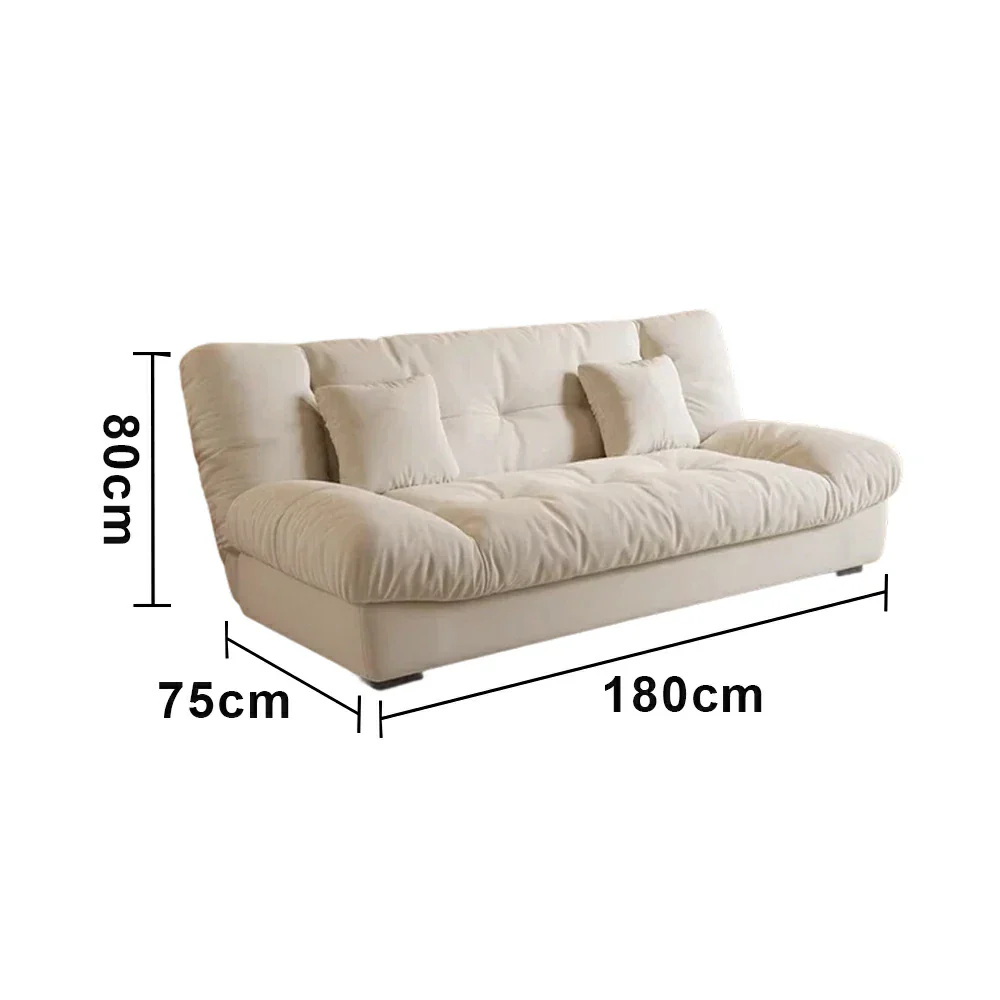 LIVARA 160/180cm Sofa Bed, Adjustable Backrest Design, Milk Velvet Upholstery, Solid Wood Frame, Armless Space-Saving Style - White - Image 6