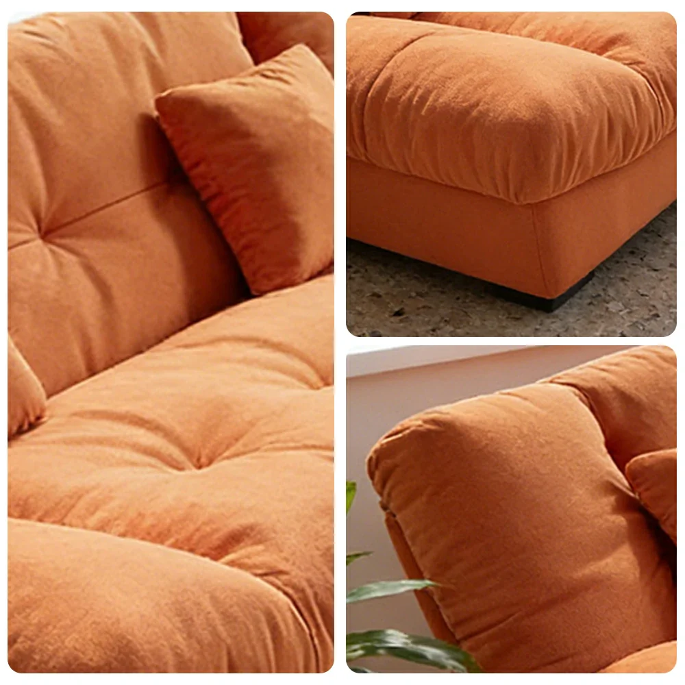 LIVARA 160/180cm Sofa Bed, Adjustable Backrest Design, Milk Velvet Upholstery, Solid Wood Frame, Armless Space-Saving Style - Orange - Image 3