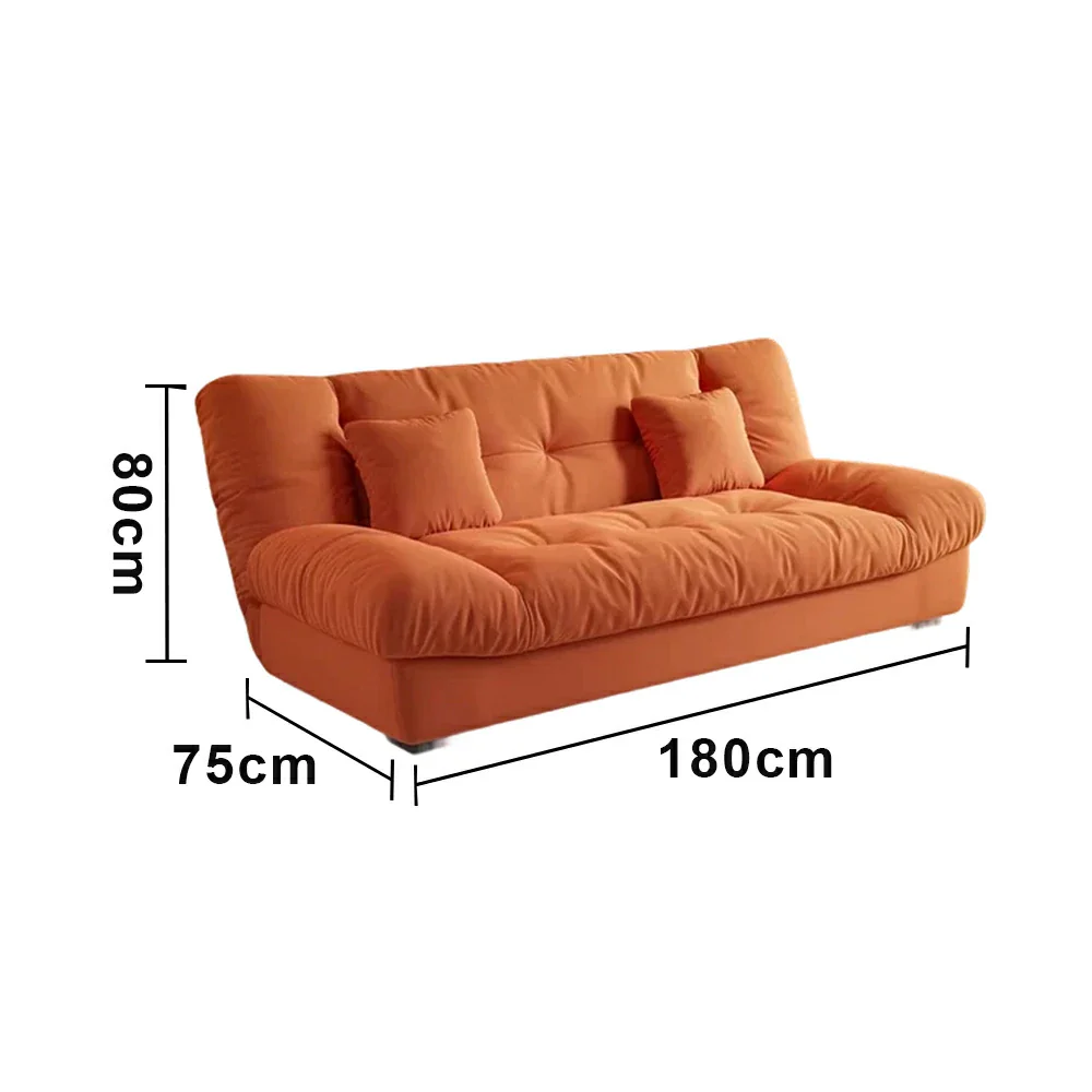 LIVARA 160/180cm Sofa Bed, Adjustable Backrest Design, Milk Velvet Upholstery, Solid Wood Frame, Armless Space-Saving Style - Orange - Image 6