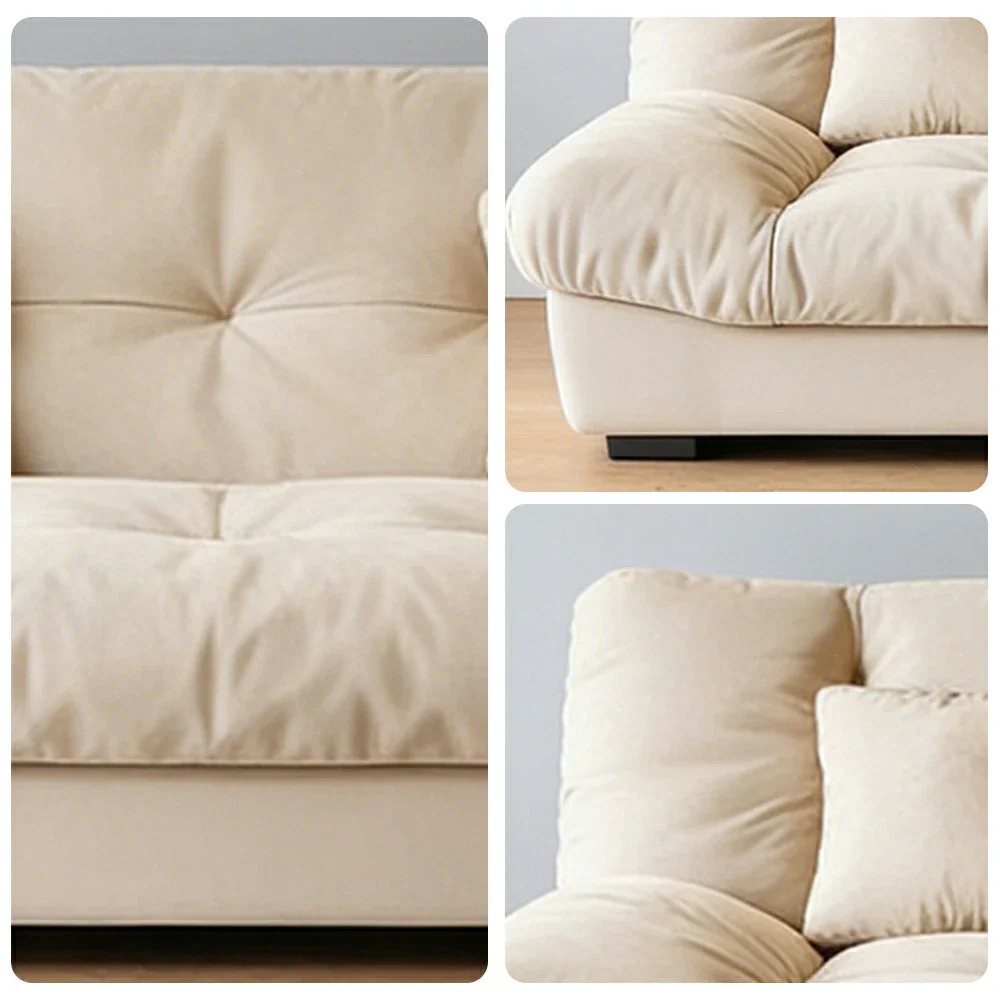 LIVARA 160/180cm Sofa Bed, Adjustable Backrest Design, Milk Velvet Upholstery, Solid Wood Frame, Armless Space-Saving Style - Khaki - Image 3