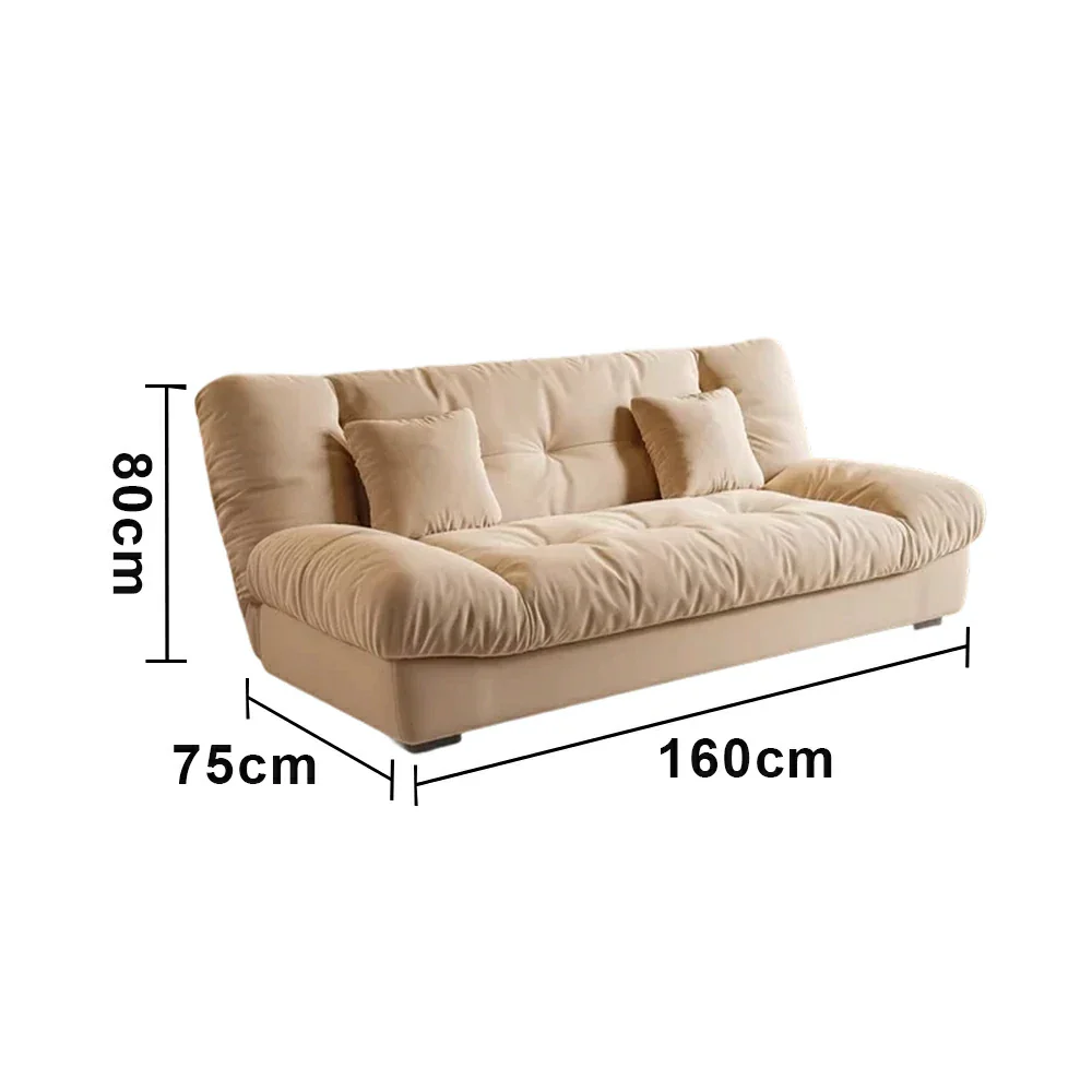 LIVARA 160/180cm Sofa Bed, Adjustable Backrest Design, Milk Velvet Upholstery, Solid Wood Frame, Armless Space-Saving Style - Khaki - Image 5