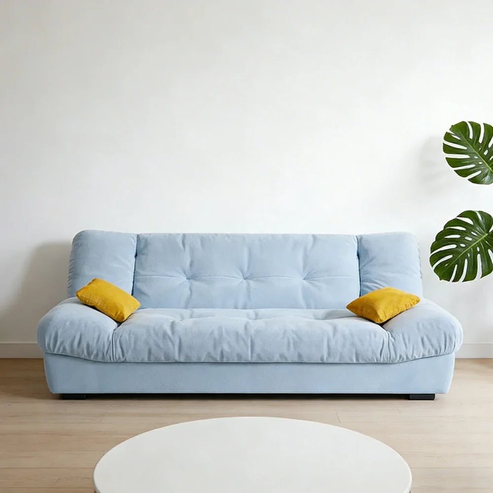 LIVARA 160/180cm Sofa Bed, Adjustable Backrest Design, Milk Velvet Upholstery, Solid Wood Frame, Armless Space-Saving Style - Blue - Image 2