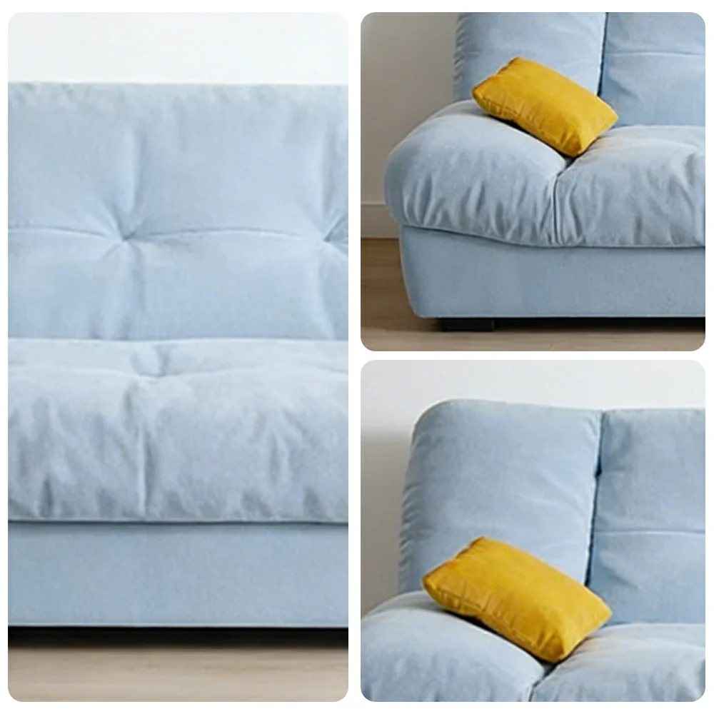 LIVARA 160/180cm Sofa Bed, Adjustable Backrest Design, Milk Velvet Upholstery, Solid Wood Frame, Armless Space-Saving Style - Blue - Image 3