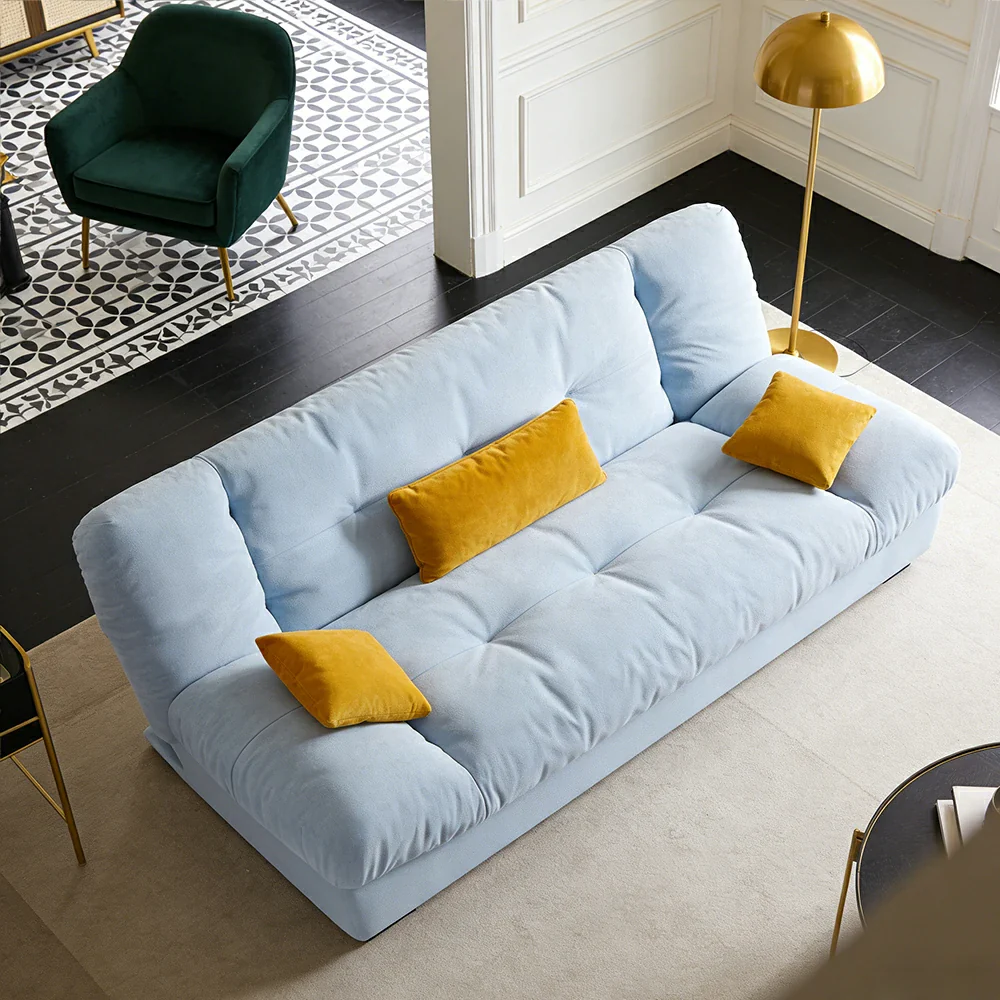 LIVARA 160/180cm Sofa Bed, Adjustable Backrest Design, Milk Velvet Upholstery, Solid Wood Frame, Armless Space-Saving Style - Blue - Image 4
