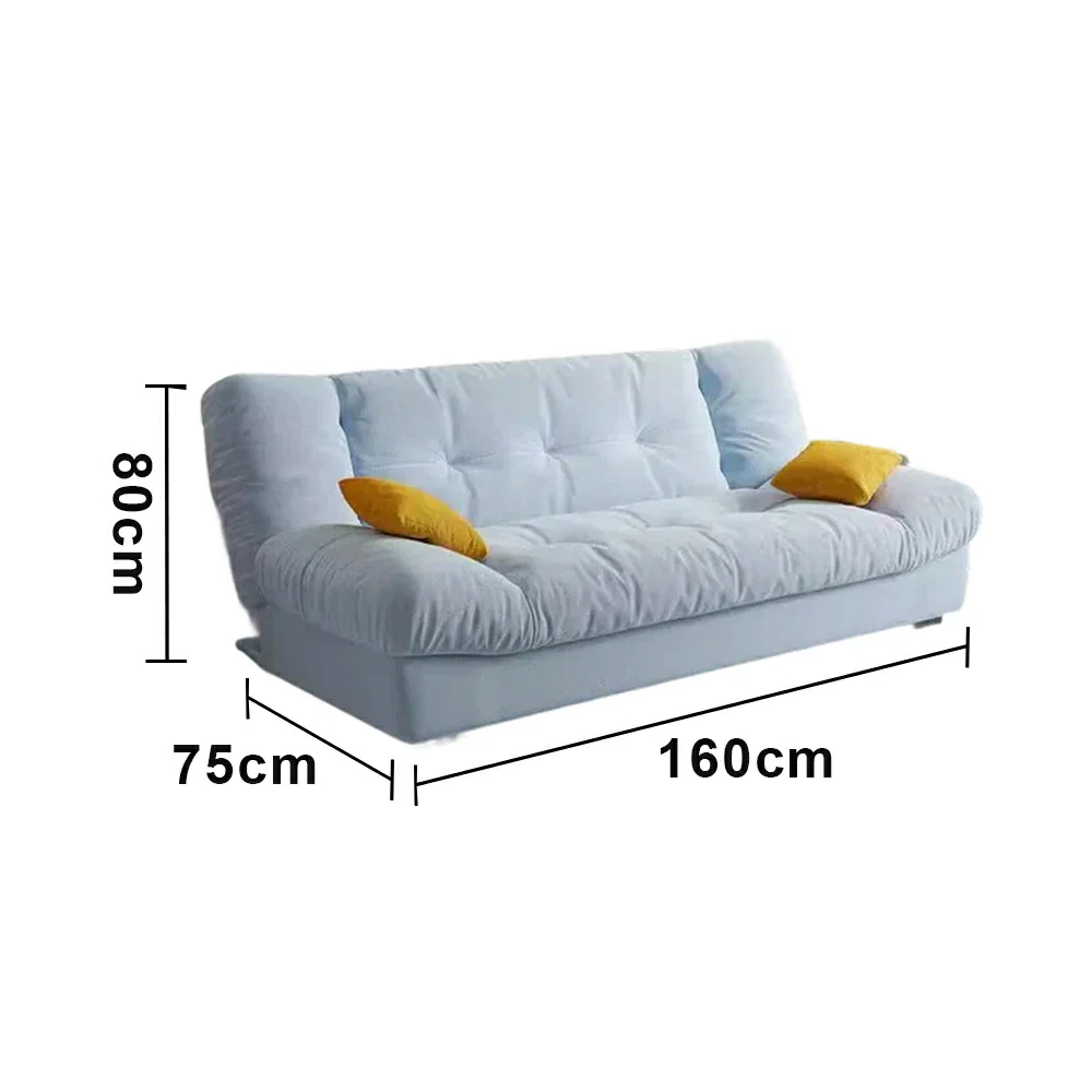LIVARA 160/180cm Sofa Bed, Adjustable Backrest Design, Milk Velvet Upholstery, Solid Wood Frame, Armless Space-Saving Style - Blue - Image 5