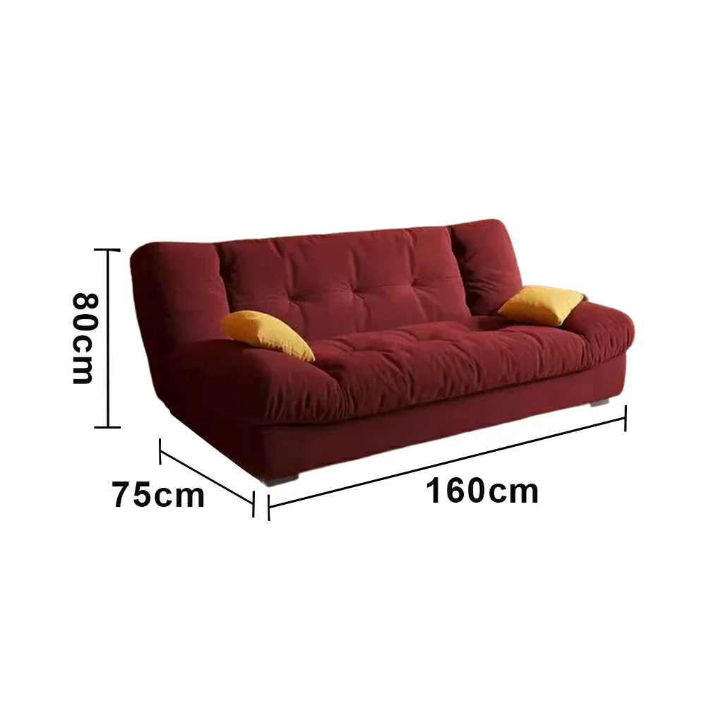 LIVARA 160/180cm Sofa Bed, Adjustable Backrest Design, Milk Velvet Upholstery, Solid Wood Frame, Armless Space-Saving Style - Wine - Image 5