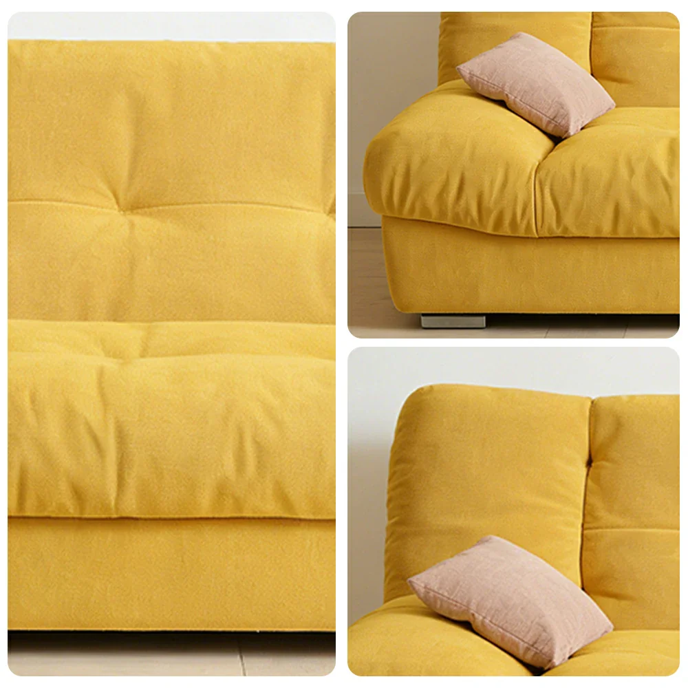 LIVARA 160/180cm Sofa Bed, Adjustable Backrest Design, Milk Velvet Upholstery, Solid Wood Frame, Armless Space-Saving Style - Yellow - Image 3