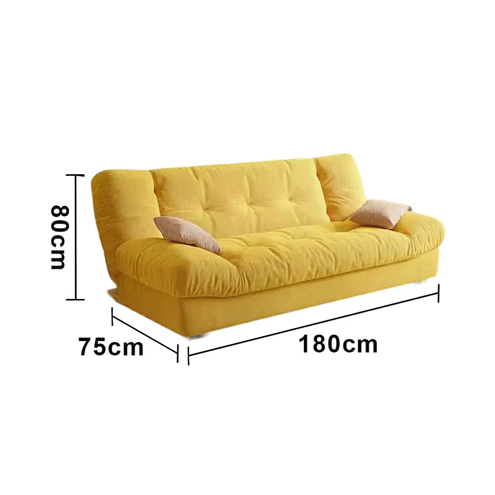 LIVARA 160/180cm Sofa Bed, Adjustable Backrest Design, Milk Velvet Upholstery, Solid Wood Frame, Armless Space-Saving Style - Yellow - Image 6