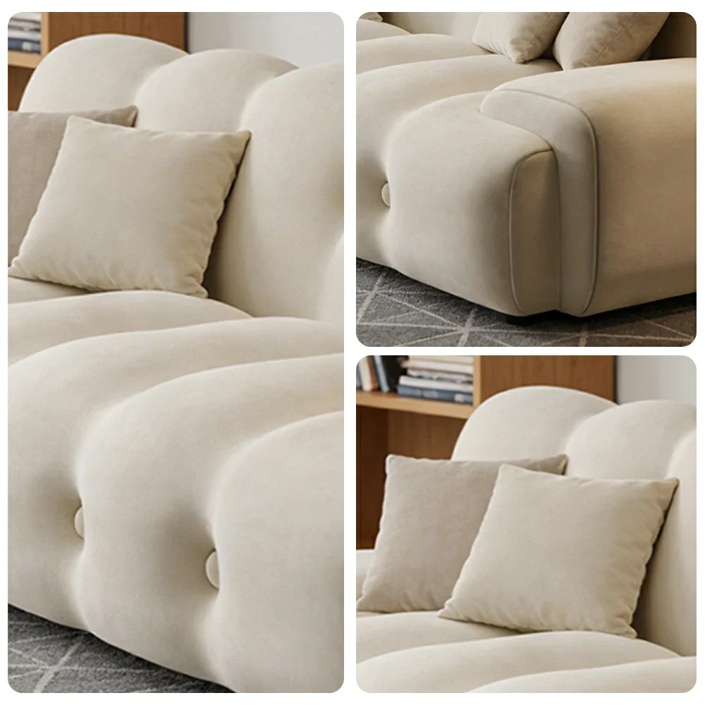 LIVARA 160/180cm Sofa Bed, 3-Position Adjustable Backrest, Milk Velvet Upholstery, High-Density Foam, Hidden Support Legs - Beige - Image 3