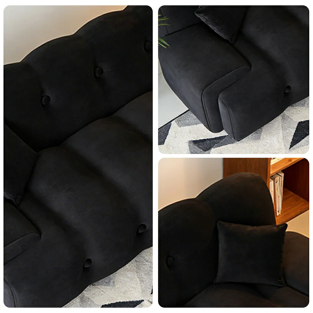 LIVARA 160/180cm Sofa Bed, 3-Position Adjustable Backrest, Milk Velvet Upholstery, High-Density Foam, Hidden Support Legs - Black - Image 3