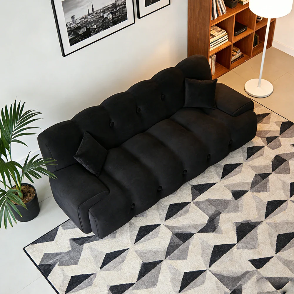 LIVARA 160/180cm Sofa Bed, 3-Position Adjustable Backrest, Milk Velvet Upholstery, High-Density Foam, Hidden Support Legs - Black - Image 4