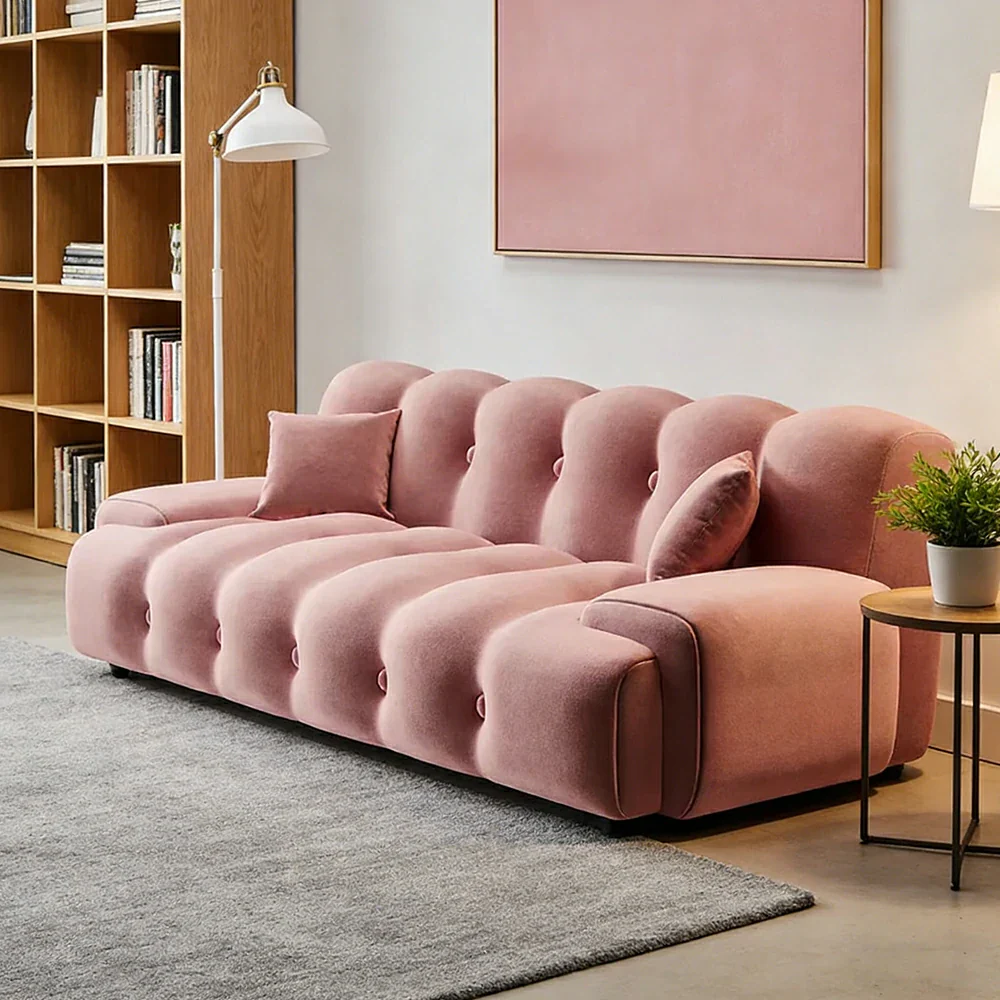 LIVARA 160/180cm Sofa Bed, 3-Position Adjustable Backrest, Milk Velvet Upholstery, High-Density Foam, Hidden Support Legs - Pink - Image 2
