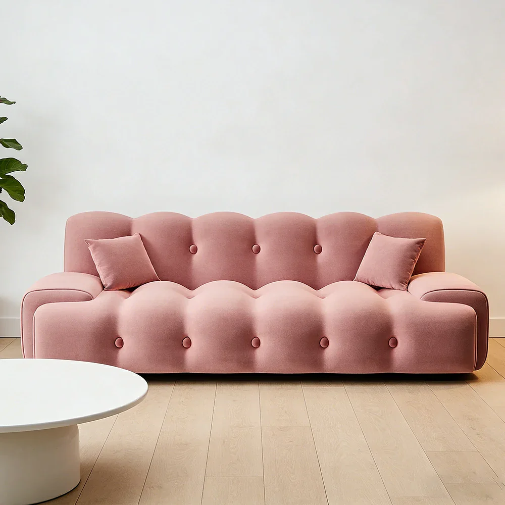 LIVARA 160/180cm Sofa Bed, 3-Position Adjustable Backrest, Milk Velvet Upholstery, High-Density Foam, Hidden Support Legs - Pink - Image 4