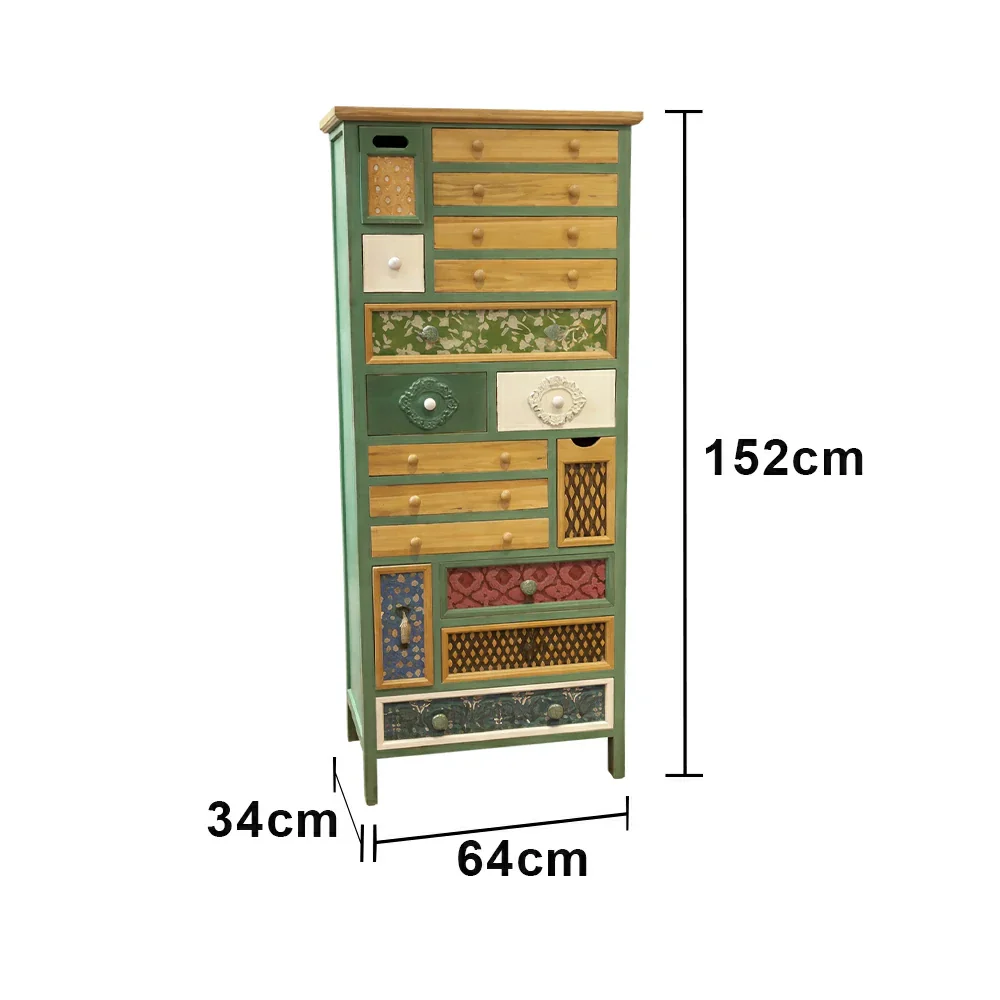 LIVARA Vintage Patchwork Drawer Cabinet - Multi-Drawer Storage Organizer - Solid Wood Frame - European Embossed Design Chest for Living Room Bedroom - Image 5