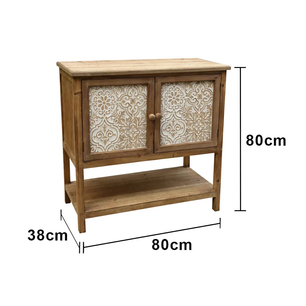 LIVARA Vintage Storage Cabinet - Double Door Organizer - Solid Fir Wood Frame - European Embossed Design with Open Shelf for Living Room Entryway - Image 5