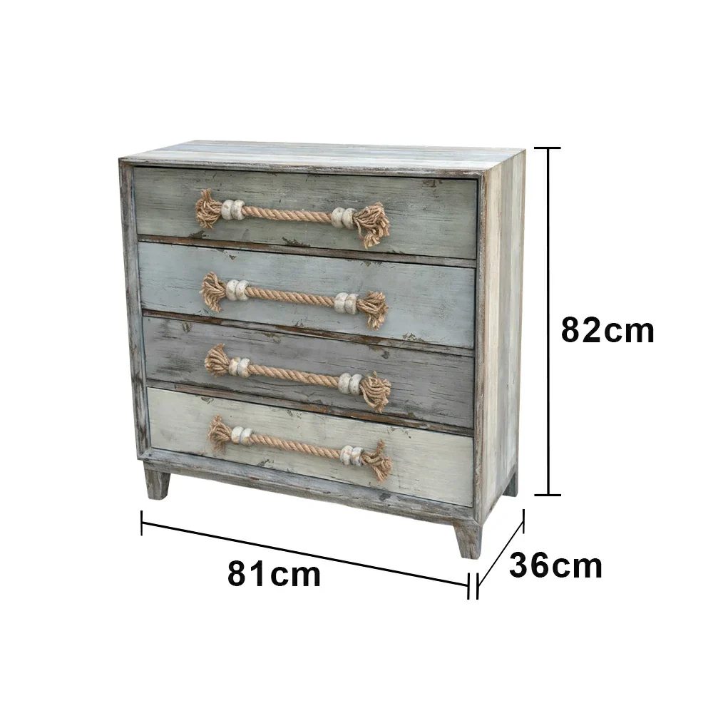 LIVARA Coastal Style Drawer Cabinet - Multi-Drawer Storage Organizer - Solid Wood Frame - Vintage Distressed Finish with Rope Handles - Image 5