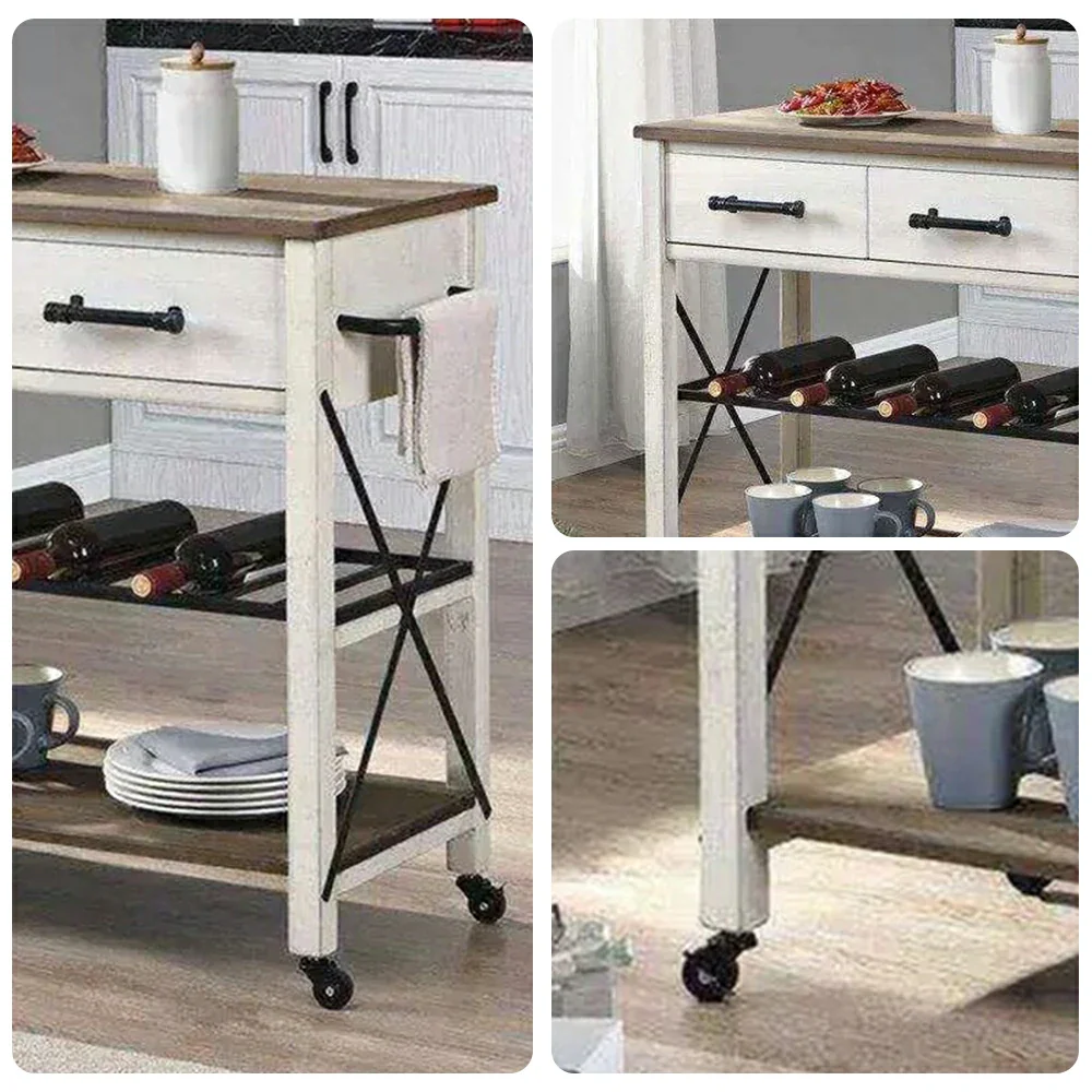 LIVARA Rustic Kitchen Trolley - Drawer Storage with 20 Bottle Wine Rack - Durable MDF Top - Farmhouse Rolling Island Cart with 360 Degree Castors - Image 3