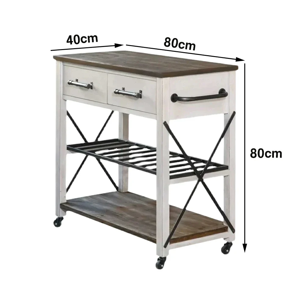 LIVARA Rustic Kitchen Trolley - Drawer Storage with 20 Bottle Wine Rack - Durable MDF Top - Farmhouse Rolling Island Cart with 360 Degree Castors - Image 5