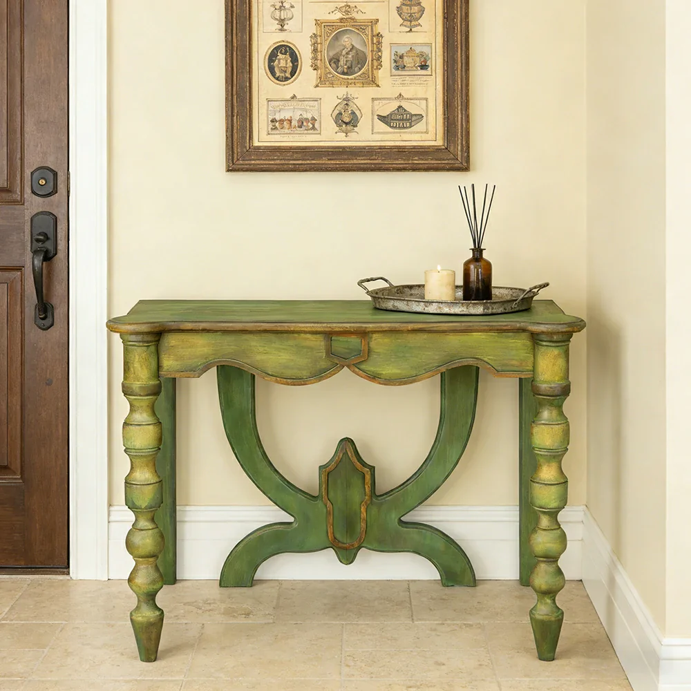 LIVARA Vintage Console Table - Carved Distressed Design - Solid Wood Construction - Multi-Use Entryway Desk Vanity Table - Image 2