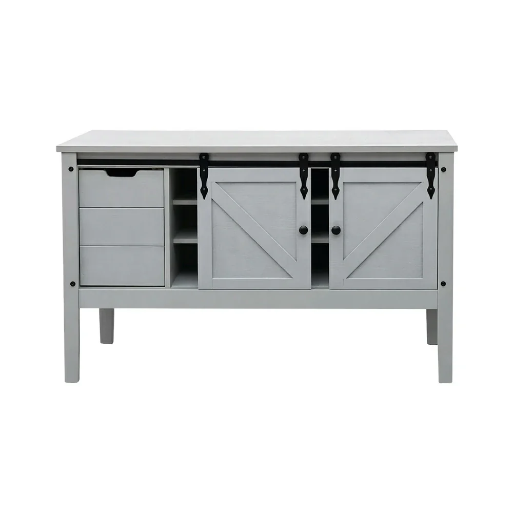LIVARA Farmhouse Sideboard Storage Cabinet with Sliding Barn Doors Solid Wood & MDF Rustic Buffet Console for Dining Living Room