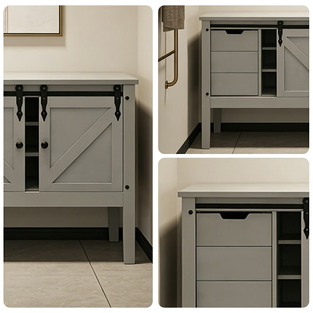 LIVARA Farmhouse Sideboard Storage Cabinet with Sliding Barn Doors Solid Wood & MDF Rustic Buffet Console for Dining Living Room - Image 3