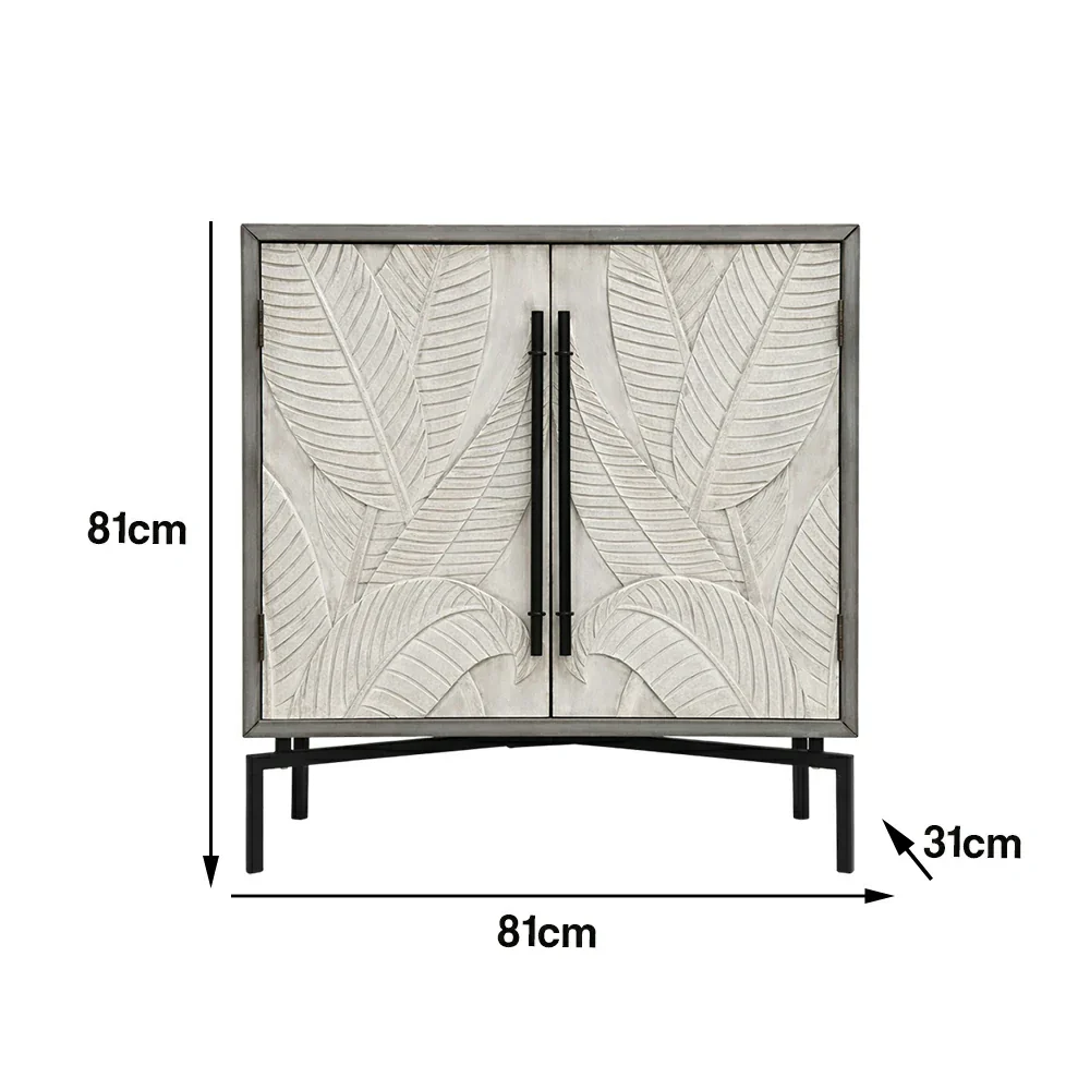 LIVARA Vintage Carved Leaf Storage Cabinet with Metal Legs Solid Spruce Wood MDF Distressed Decorative Sideboard - Image 5