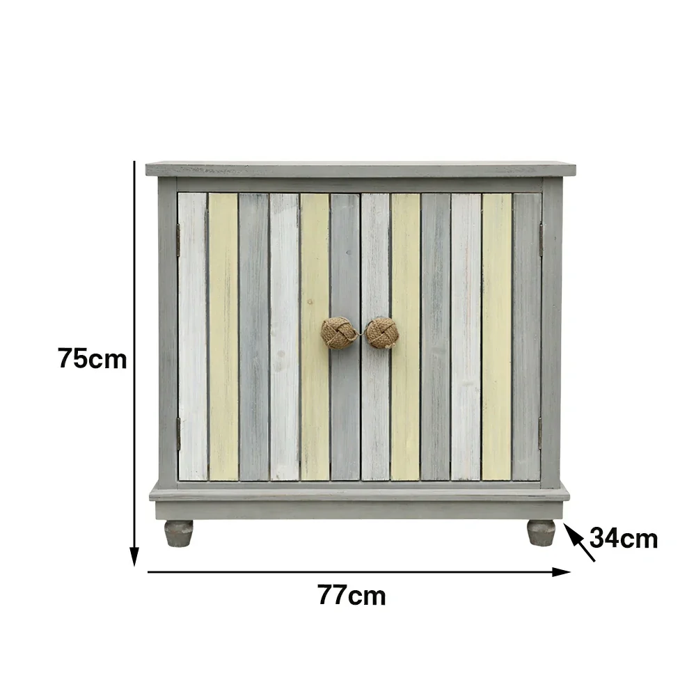 LIVARA Vintage Storage Cabinet Double Door Sideboard Solid Wood MDF Carved Panel French Country Style with Rope Handles - Image 5