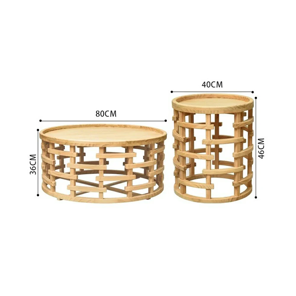 LIVARA Round Nesting Coffee Table Set Solid Pine Wood Hollow Lattice Design Natural Timber Accent Tables - Image 5