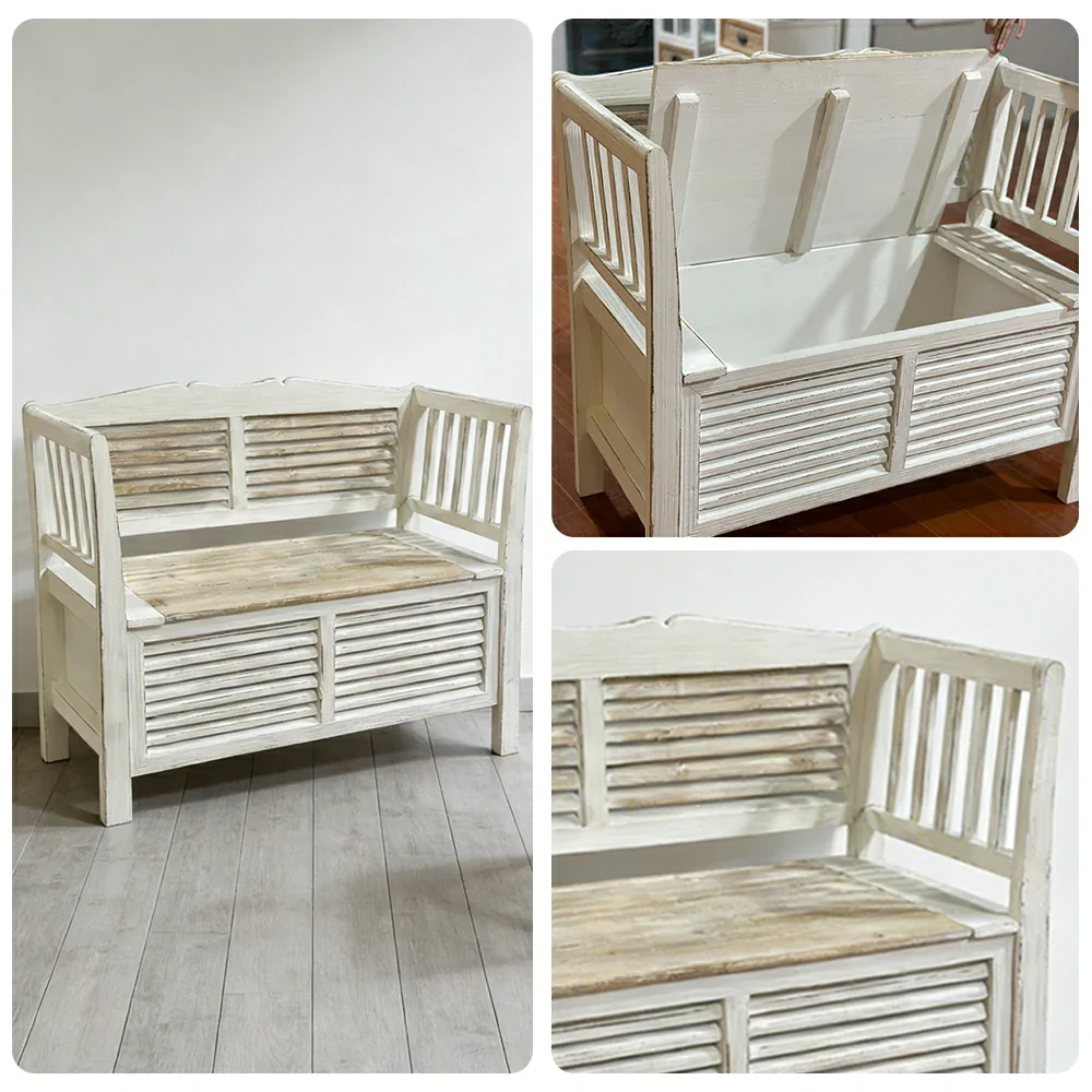 LIVARA Vintage French Country Storage Bench Flip Top Seat Solid Wood Farmhouse Entryway Bench with Hidden Storage - Image 3