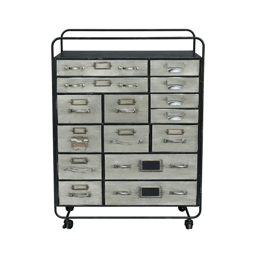 LIVARA Vintage Metal Storage Cabinet 15 Drawer Organizer Industrial Rolling Chest with Label Holders