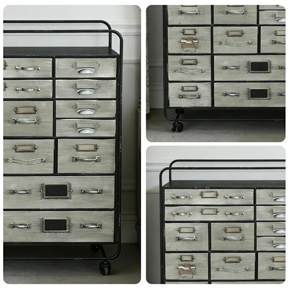 LIVARA Vintage Metal Storage Cabinet 15 Drawer Organizer Industrial Rolling Chest with Label Holders - Image 3