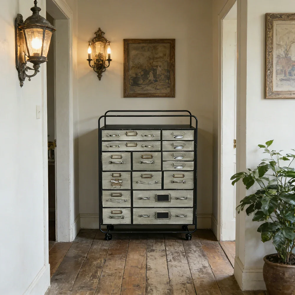 LIVARA Vintage Metal Storage Cabinet 15 Drawer Organizer Industrial Rolling Chest with Label Holders - Image 4