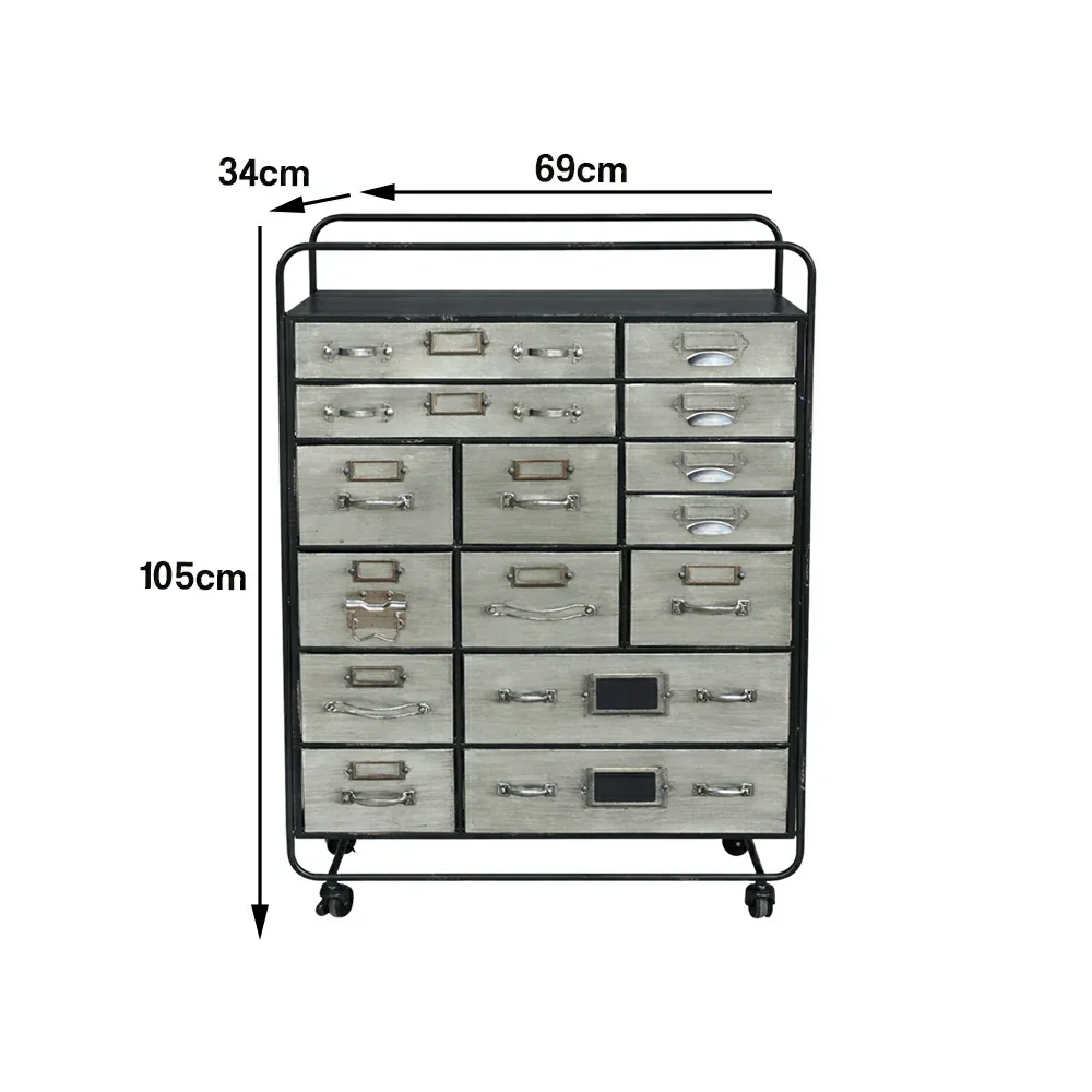 LIVARA Vintage Metal Storage Cabinet 15 Drawer Organizer Industrial Rolling Chest with Label Holders - Image 5