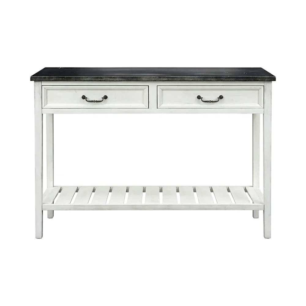 LIVARA Vintage Console Table Desk with Drawers Solid Wood Rustic Entryway Table with Lower Shelf