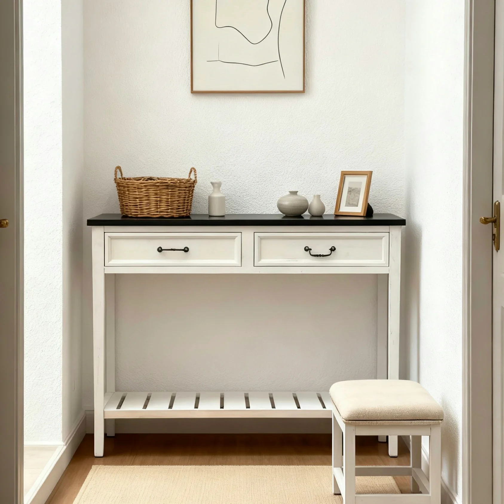 LIVARA Vintage Console Table Desk with Drawers Solid Wood Rustic Entryway Table with Lower Shelf - Image 2