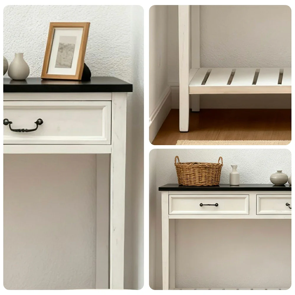 LIVARA Vintage Console Table Desk with Drawers Solid Wood Rustic Entryway Table with Lower Shelf - Image 3