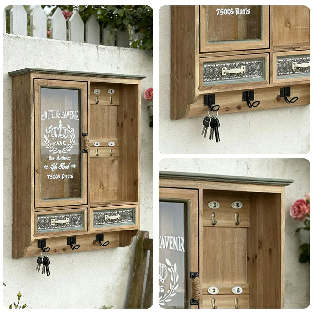 LIVARA Vintage Wall Mounted Display Cabinet Storage Organizer Solid Wood and Glass Rustic Decorative Cabinet - Image 3