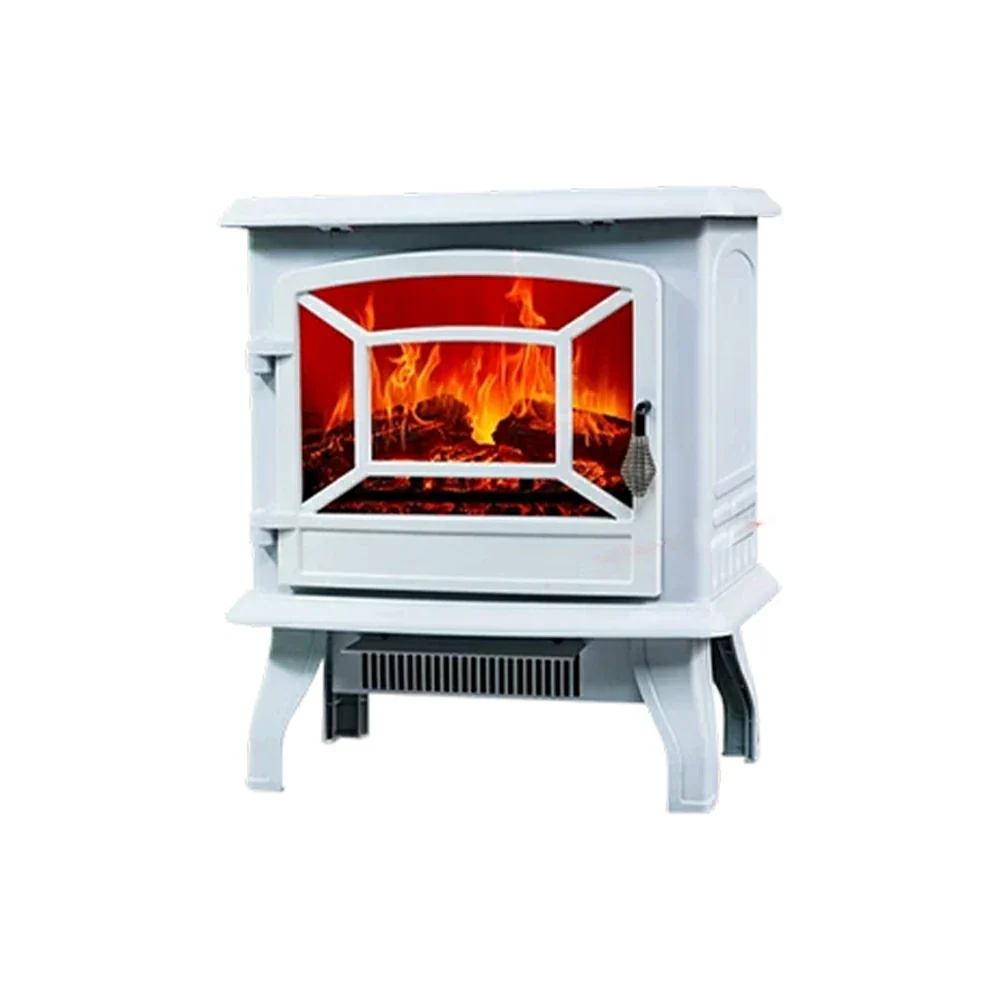 LIVARA 17-Inch Electric Fireplace Heater 3D Flame Effect 1800W Indoor Space Heater Tempered Glass Steel Body Quiet Operation - White