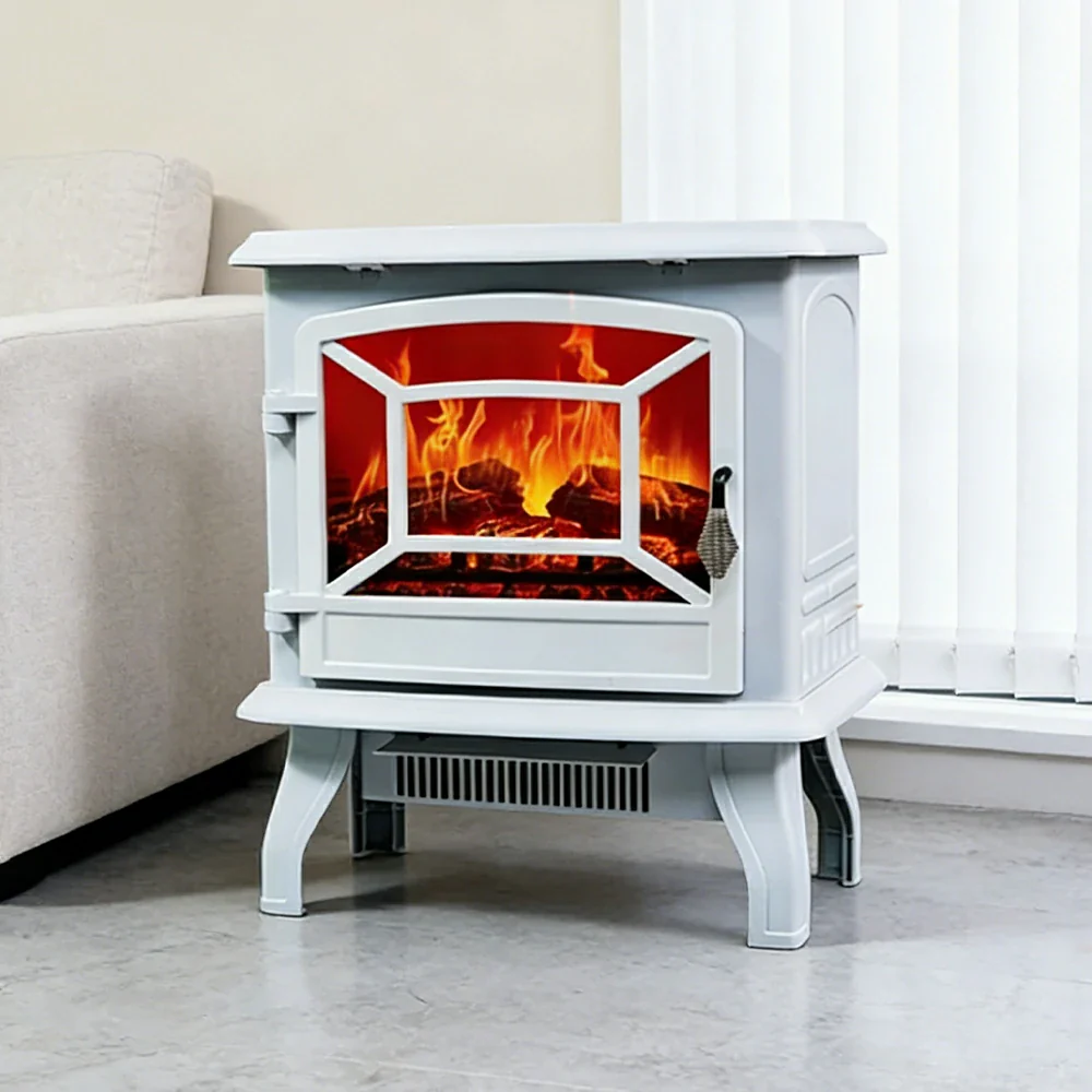 LIVARA 17-Inch Electric Fireplace Heater 3D Flame Effect 1800W Indoor Space Heater Tempered Glass Steel Body Quiet Operation - White - Image 2