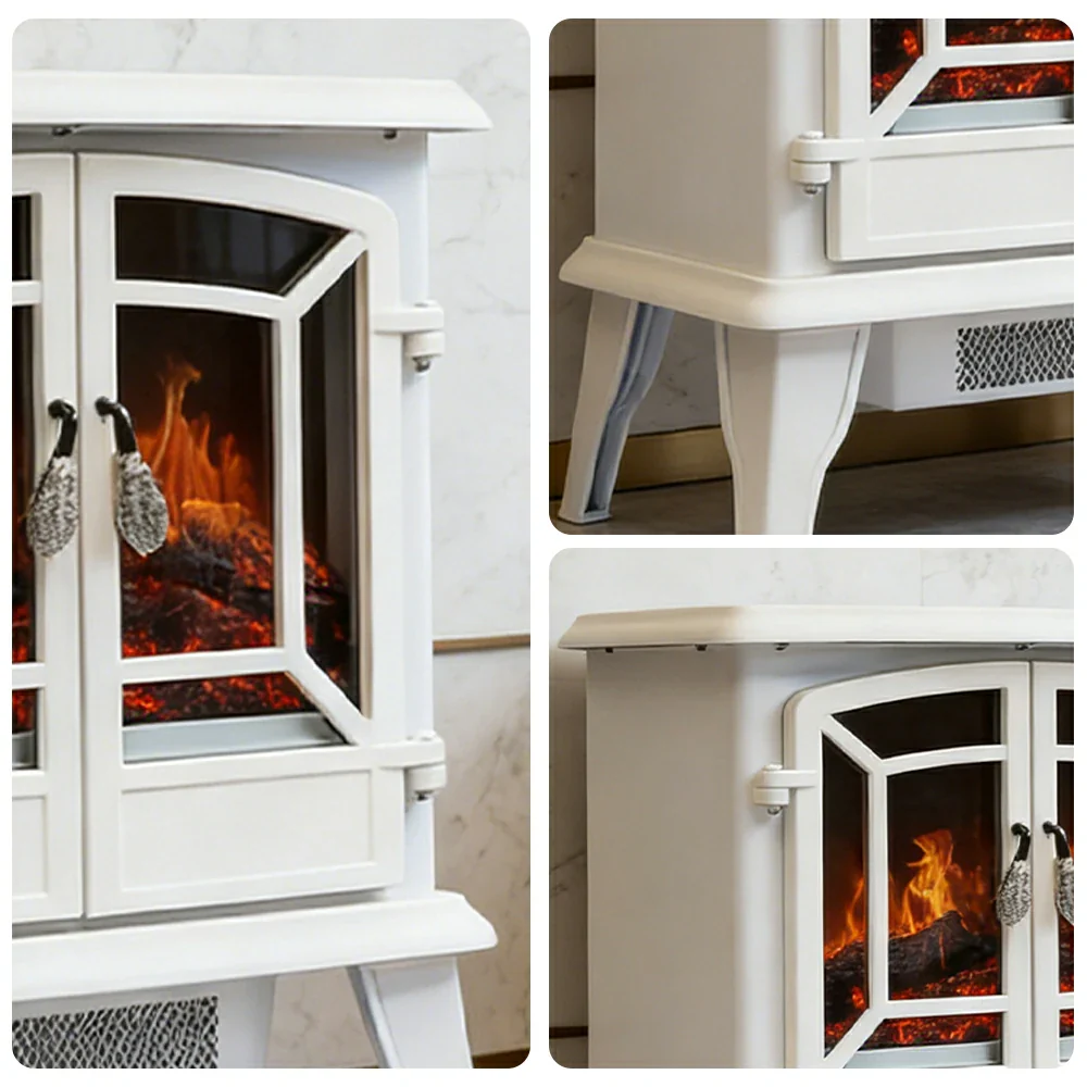 LIVARA 20-Inch Electric Fireplace Heater 3D Flame Effect 1800W Indoor Space Heater Tempered Glass Steel Body Quiet Operation - White - Image 3