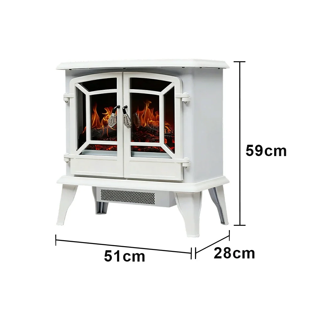 LIVARA 20-Inch Electric Fireplace Heater 3D Flame Effect 1800W Indoor Space Heater Tempered Glass Steel Body Quiet Operation - White - Image 5