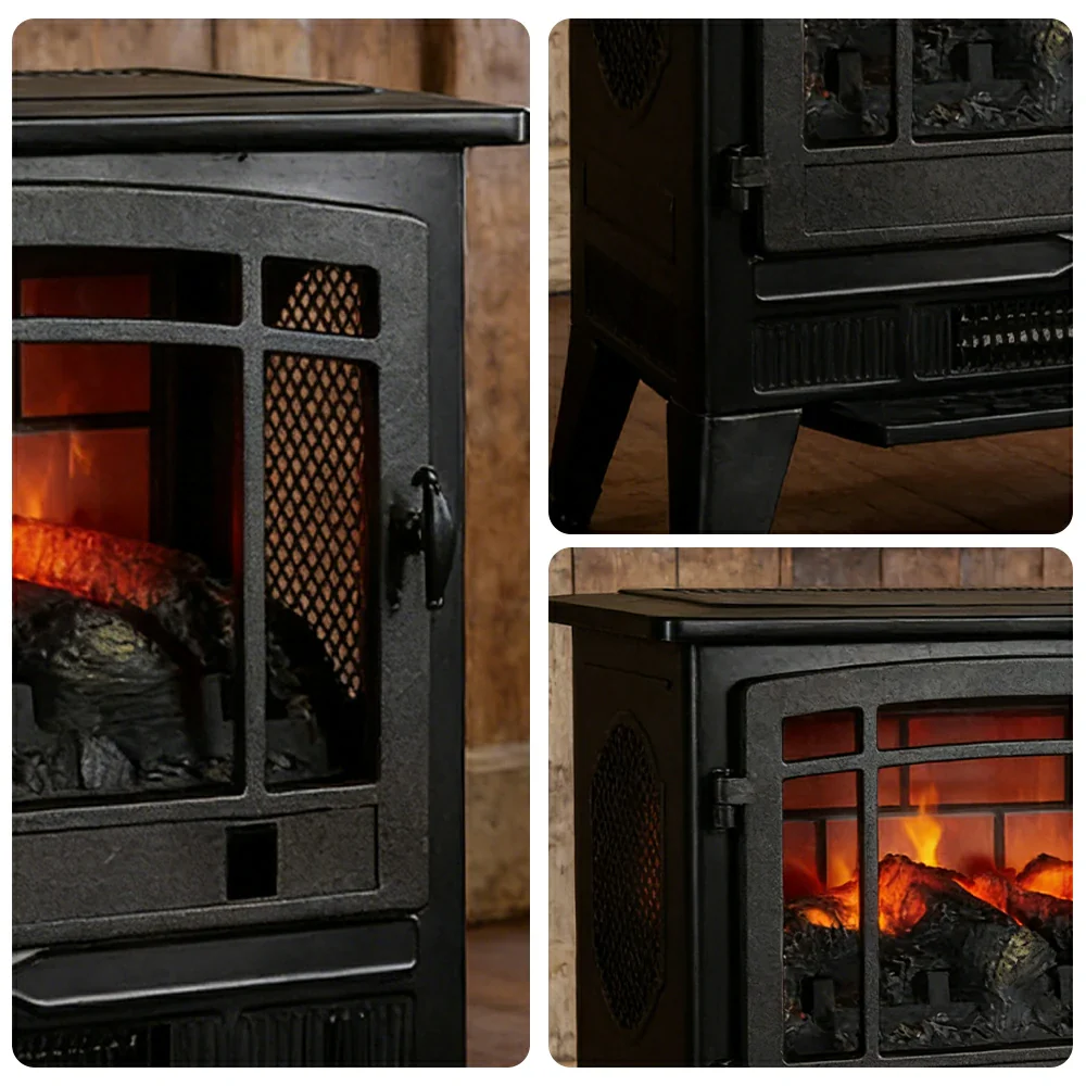 LIVARA 23-Inch Electric Fireplace Heater 3D Flame Effect 1800W Indoor Space Heater Tempered Glass Steel Body Quiet Operation - Black - Image 3