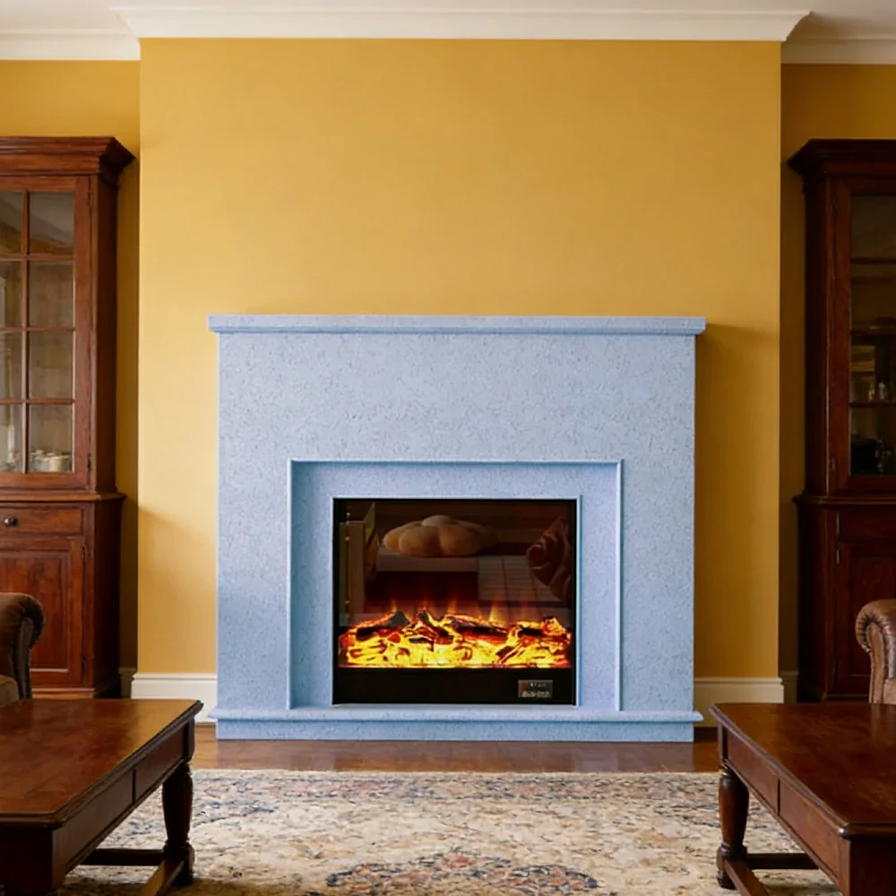 LIVARA Vintage Fireplace Mantel Surround Decorative Mantel Shelf Solid Spruce Wood HDF Panels Carved Design Living Room Feature - Blue - Image 4