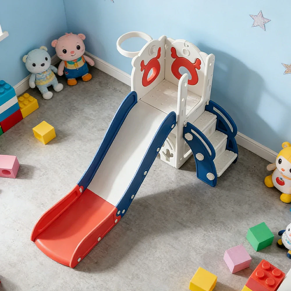 LIVARA Kids Slide Foldable Design Anti-Slip Steps Stable Structure Three-Section Long Slide for Indoor & Outdoor Play - Red&Blue - Image 2
