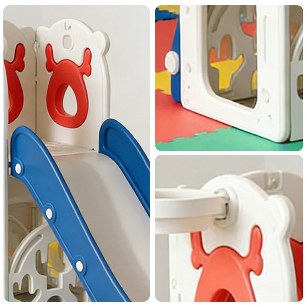 LIVARA Kids Slide Foldable Design Anti-Slip Steps Stable Structure Three-Section Long Slide for Indoor & Outdoor Play - Red&Blue - Image 3