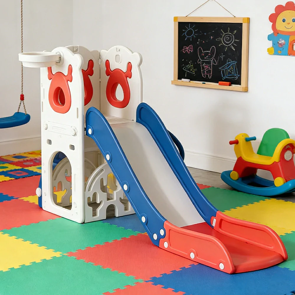LIVARA Kids Slide Foldable Design Anti-Slip Steps Stable Structure Three-Section Long Slide for Indoor & Outdoor Play - Red&Blue - Image 4